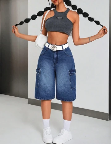 Pantaloni scurti SHEIN, albastru denim Albastru