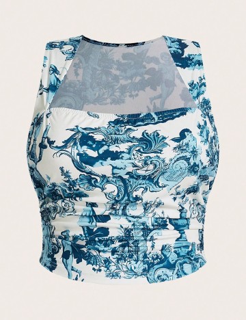 
						Top SHEIN CURVE, alb/albastru