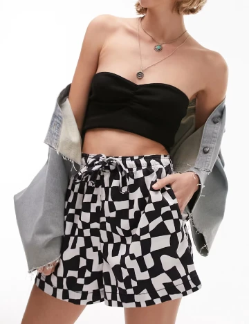 Pantaloni scurti Top Shop, alb/negru Negru