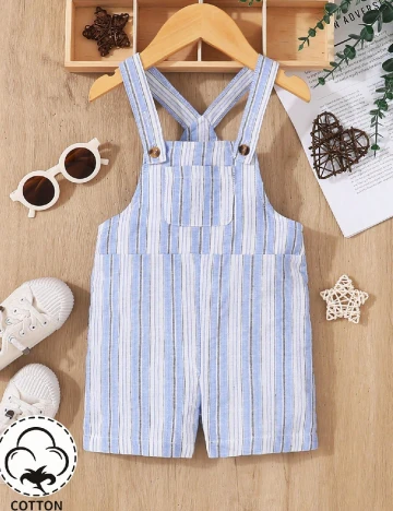 Salopeta Shein Kids, alb/albastru
