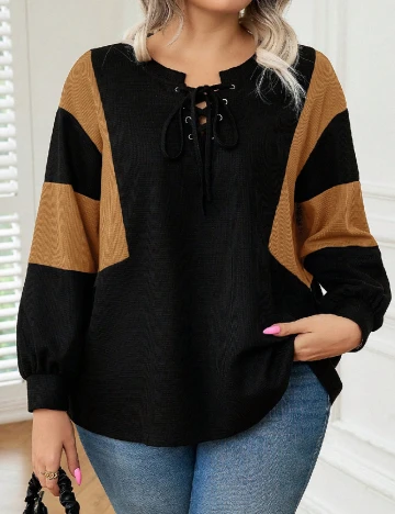 Bluza SHEIN CURVE, negru/maro Negru