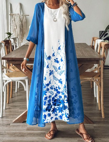 
						Rochie lunga SHEIN, alb/albastru
