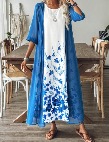 Rochie lunga SHEIN, alb/albastru
