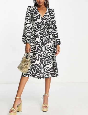 Rochie medie Monki, alb/negru