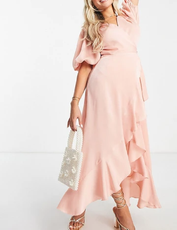 Rochie lunga Flounce London, roz Roz