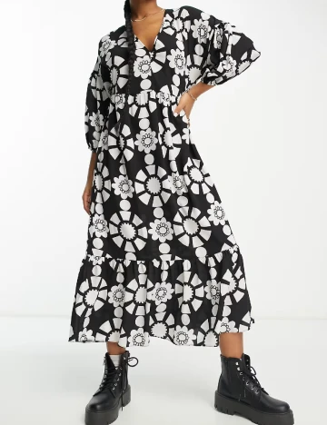 Rochie lunga ASOS, alb/negru