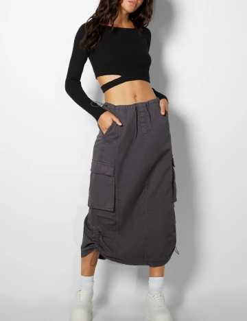 Fusta Bershka, gri Gri