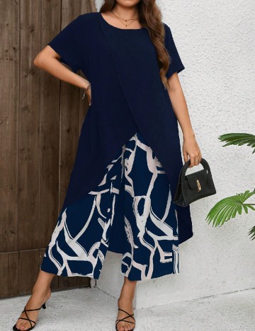 
						Compleu SHEIN CURVE, bleumarin/ecru