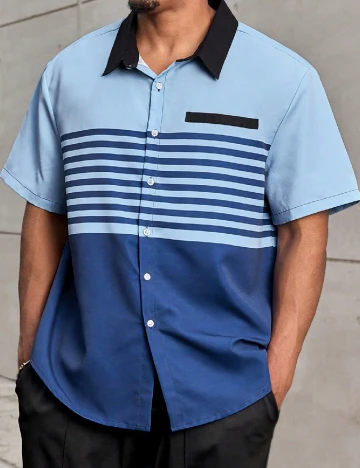 Camasa SHEIN Plus Size Men, albastru Albastru