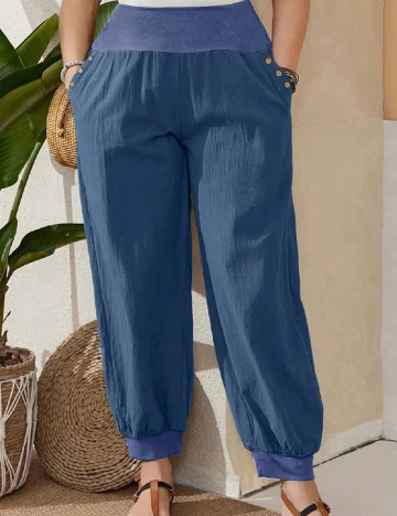 Pantaloni SHEIN CURVE, albastru Albastru