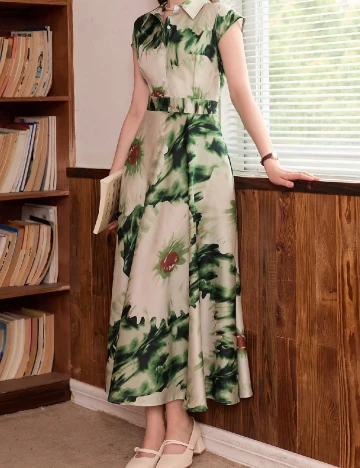 Rochie lunga SHEIN, crem/verde