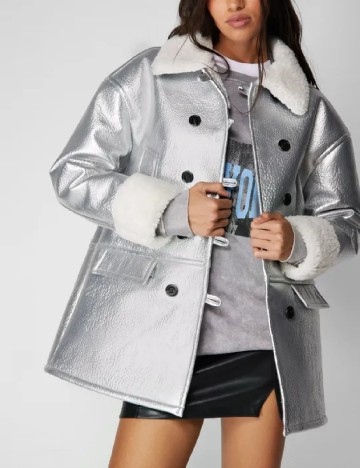 
						Palton Nasty Gal, argintiu