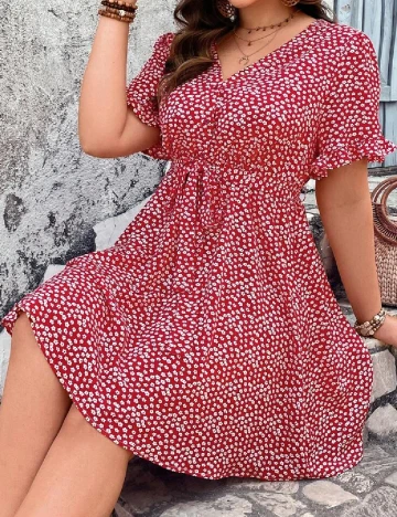Rochie scurta SHEIN CURVE, alb/rosu