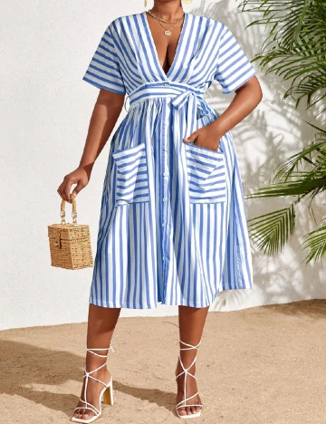Rochie medie SHEIN CURVE, alb/albastru Alb