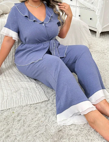 Pijama SHEIN CURVE, albastru Albastru