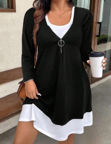 Rochie scurta SHEIN CURVE, alb/negru Negru