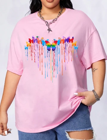 Tricou SHEIN CURVE, roz Roz