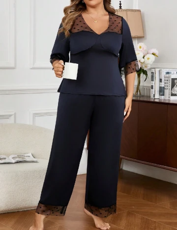 Pijama SHEIN CURVE, albastru Albastru