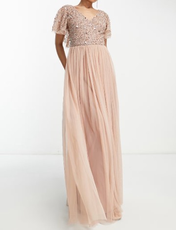 Rochie lunga Beauut, roz pudra inchis