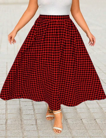 Fusta SHEIN CURVE, rosu/negru Rosu