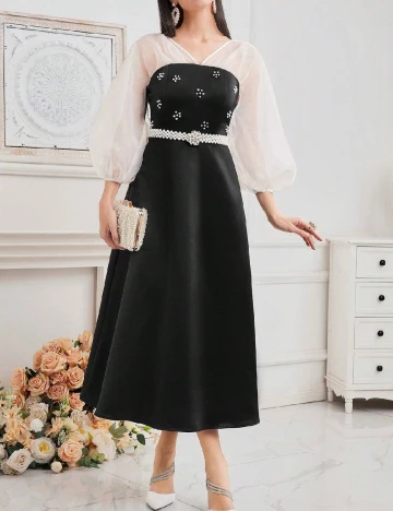 Rochie medie SHEIN, negru/alb Negru
