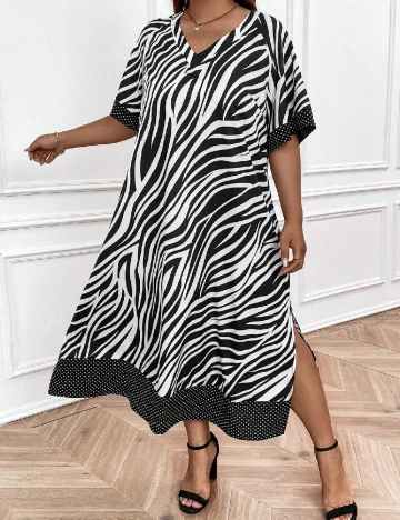 Rochie medie SHEIN CURVE, alb/negru Negru