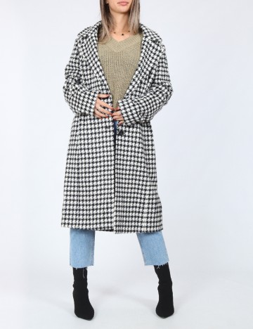 
						Palton Pieces, alb/negru