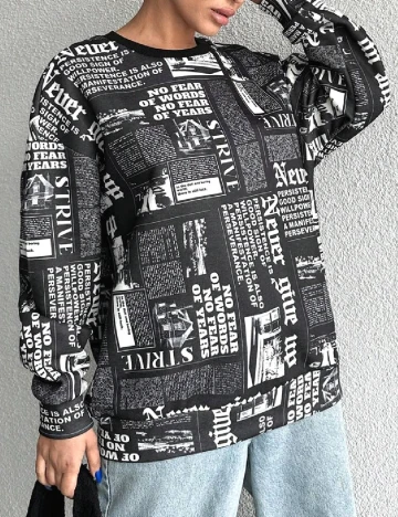 Bluza Oversize SHEIN, negru/alb Negru