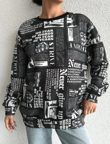 Bluza Oversize SHEIN, negru/alb Negru