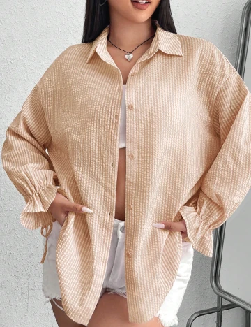 Camasa SHEIN CURVE, alb/maro Maro