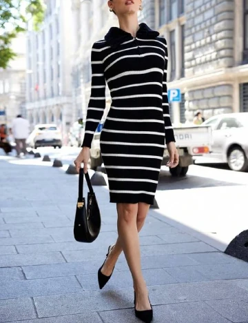 Rochie medie SHEIN, alb/negru