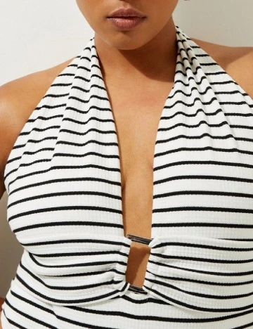 Costum de baie Karen Millen Plus Size, alb/negru