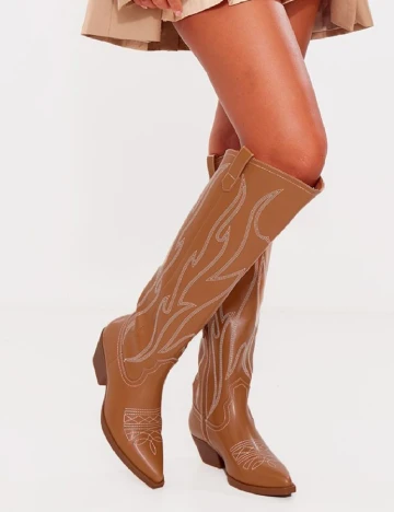 Cizme PrettyLittleThing, maro