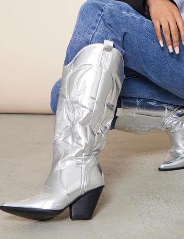 Cizme PrettyLittleThing, argintiu