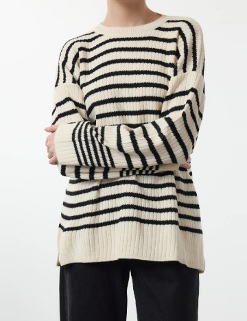 
						Pulover SHEIN, ecru/negru