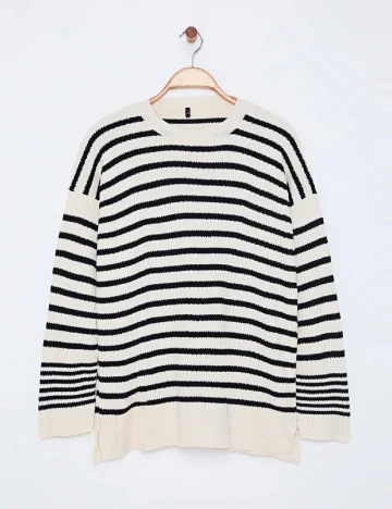 Pulover SHEIN, ecru/negru