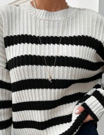 Pulover SHEIN, alb/negru
