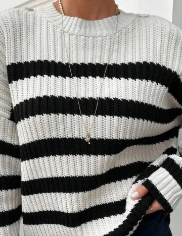 Pulover SHEIN, alb/negru