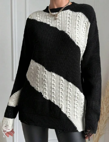 Pulover SHEIN, alb/negru