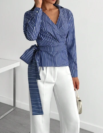 Camasa SHEIN, albastru/alb Albastru