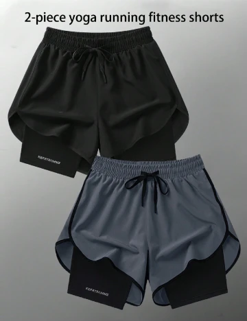 Pantaloni scurti 2 perechi SHEIN Plus Size Men, negru/gri