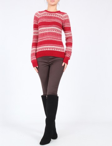 Pulover Zara, ecru/rosu