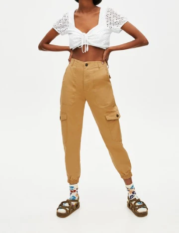 Pantaloni Pull&Bear, maro deschis