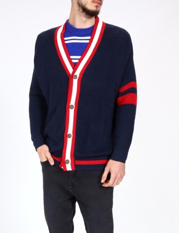 
						Cardigan Bershka, bleumarin/rosu