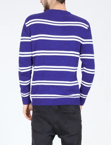 Pulover Bershka, alb/albastru Albastru