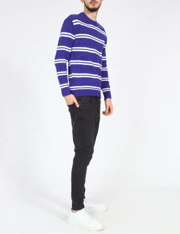 Pulover Bershka, alb/albastru Albastru