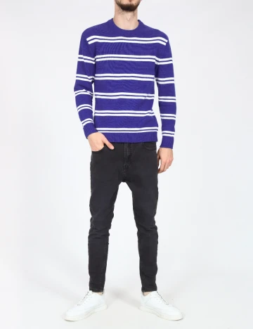 Pulover Bershka, alb/albastru Albastru