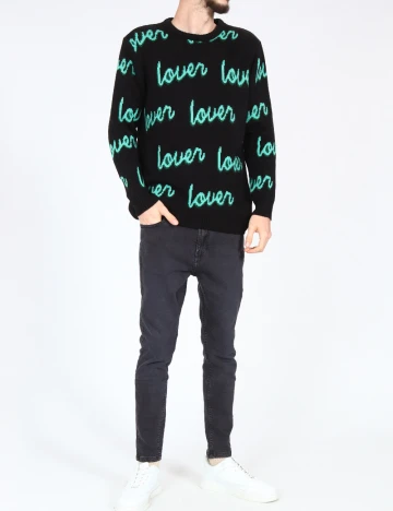 Pulover Pull&Bear, negru/verde