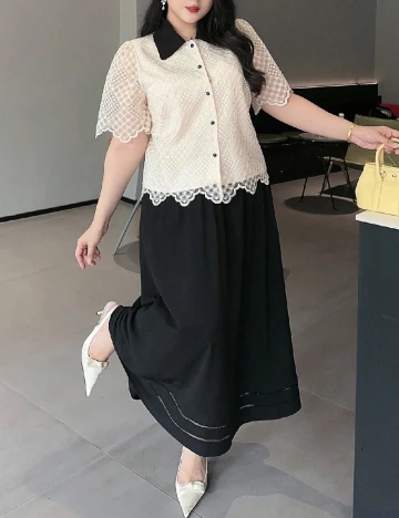 Compleu SHEIN CURVE, negru/crem Negru