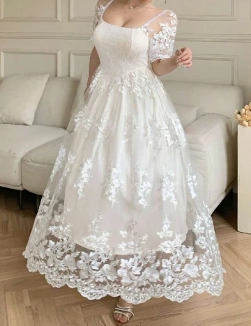 Rochie medie Dazy, ecru